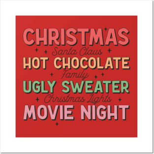 Christmas, Hot Chocolate, Ugly Sweater and Movie Night Posters and Art